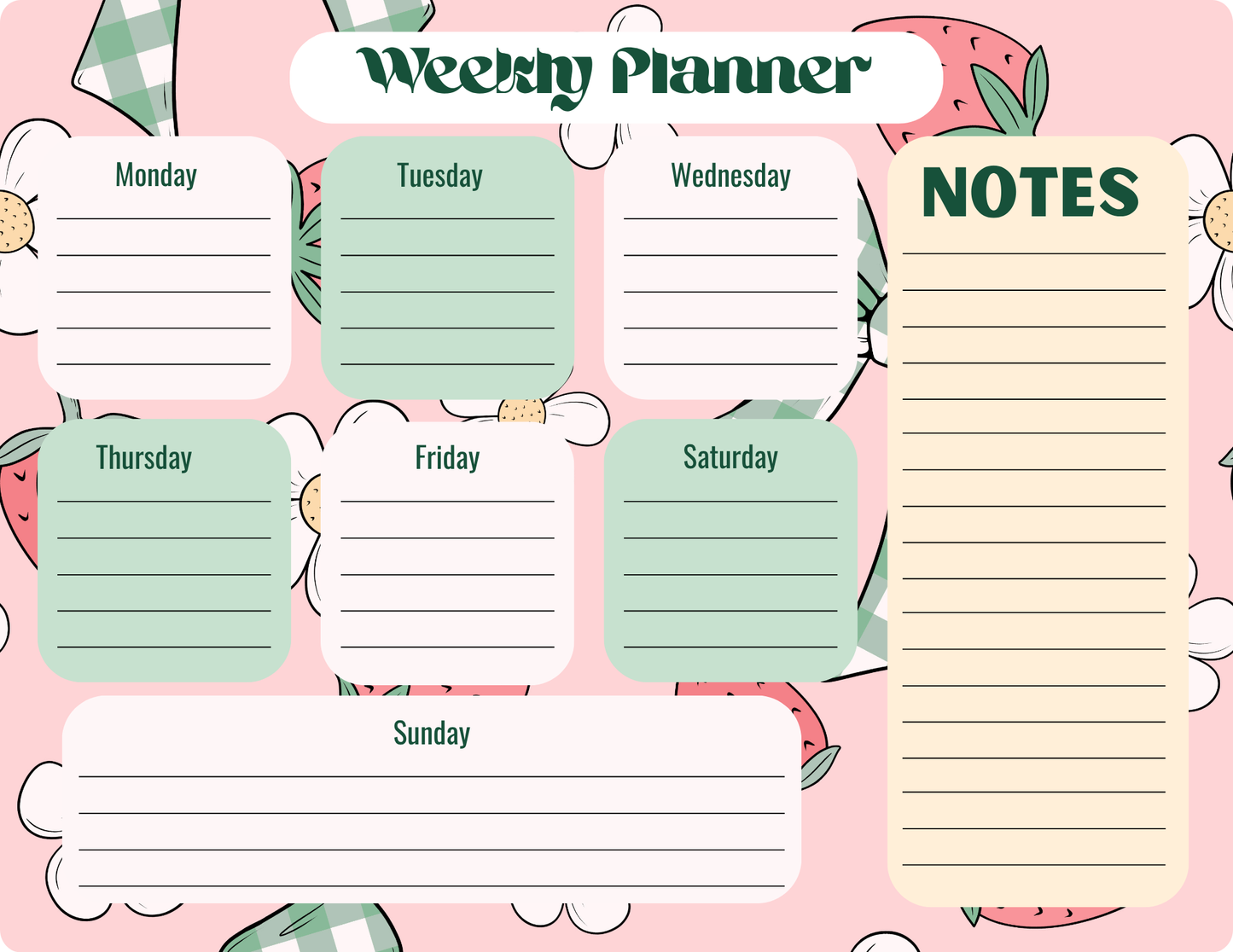 Weekly Planner- Strawberry Daisy