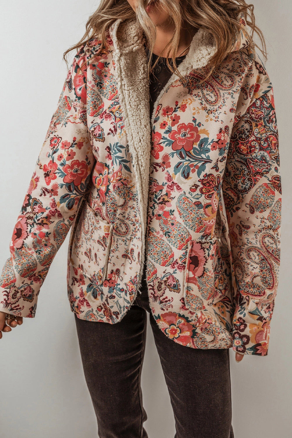 Vintage Paisley Floral Sherpa Jacket