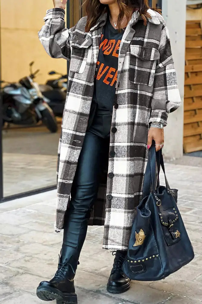 Plaid Flannel Shacket Jacket Maxi Length