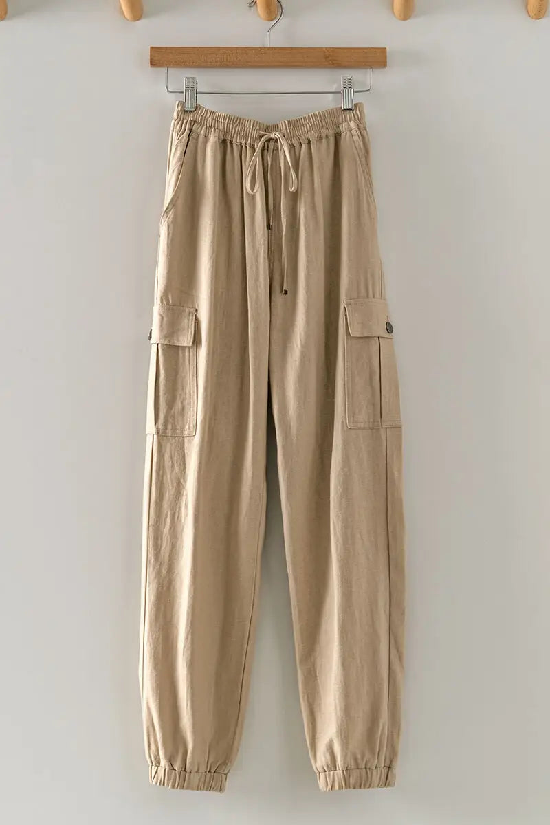 Linen Cargo Jogger Pants